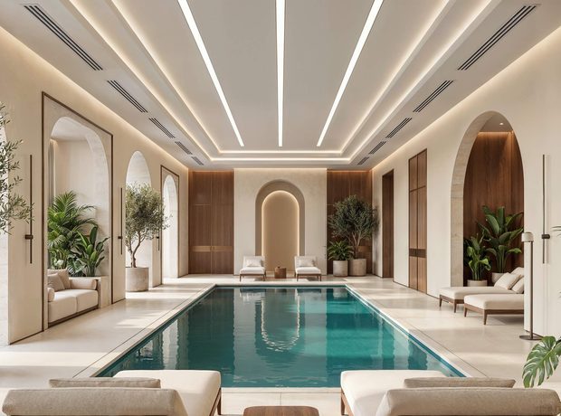 A spa with an indoor pool